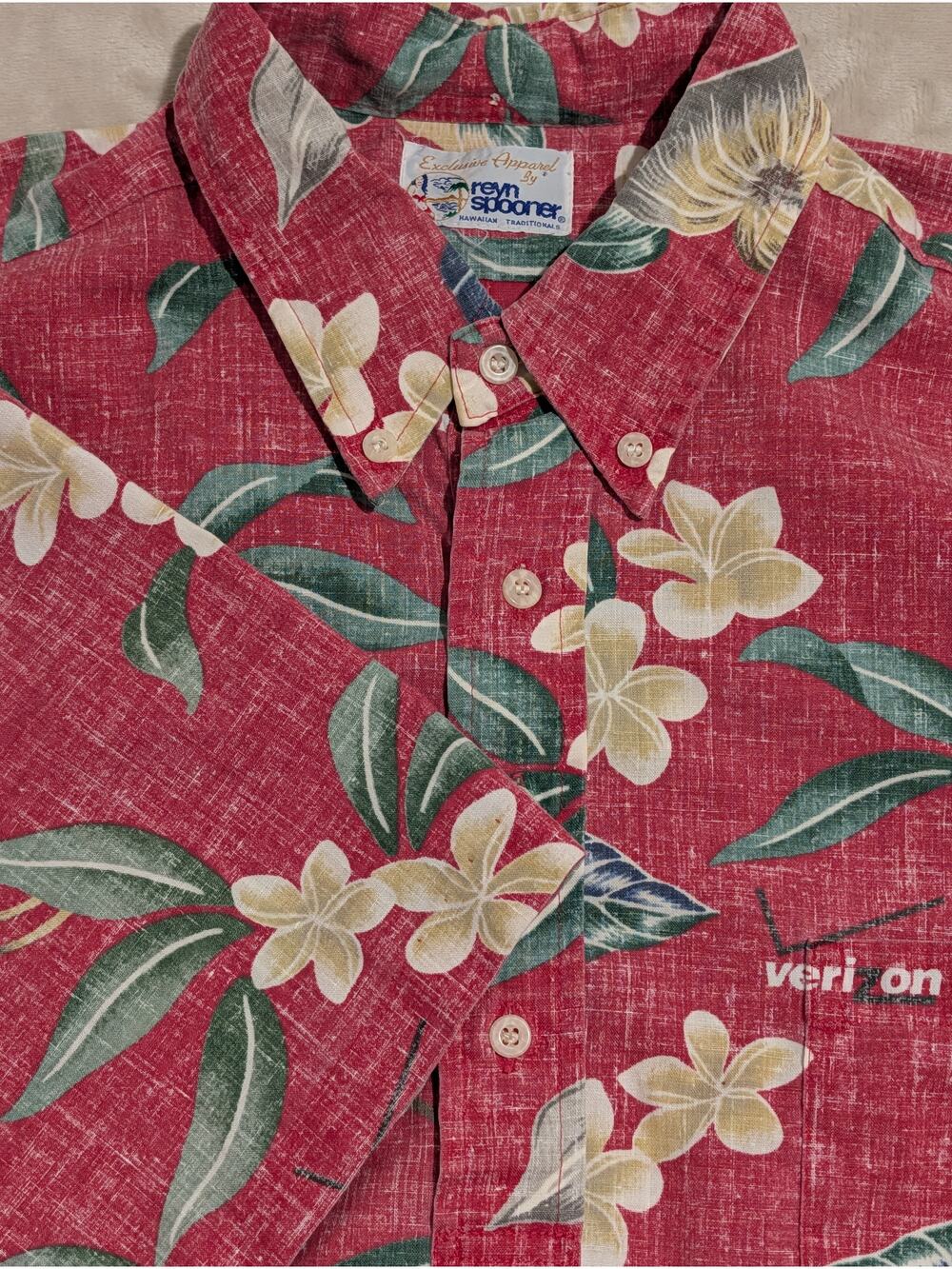 Reyn Spooner Verizon Wireless Hawaiian Shirt Red Pullover Spooner Kloth Mens L
